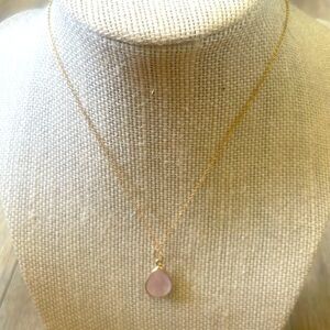 Rose quartz pendant with gold filled chain 16”